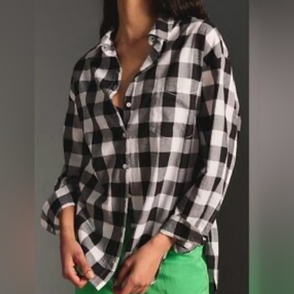 Anthropologie Maeve Black and White Plaid Shirt Size M Women’s medium